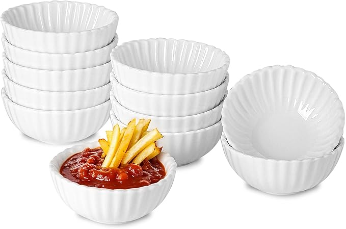 UIBFCWN 12 Pack 1.3Oz Soy Sauce Dish Ceramic, White Dipping Sauce Bowls/Dishes, Small Dipping Cups for Sushi Ketchup Olive Oil Side Dishes, Mini Dip Bowls for Charcuterie Boards - 2.7inch