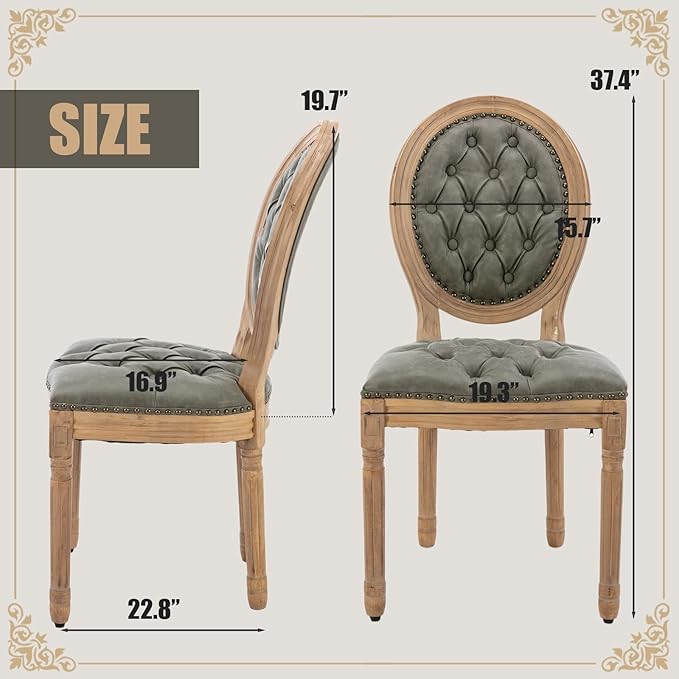 SoarFlash French Dining Chairs Set of 4, Vantage Dining Chair with Round Back, Farmhouse Country PU Leather Dining Chair for Kitchen,Bedroom,Green