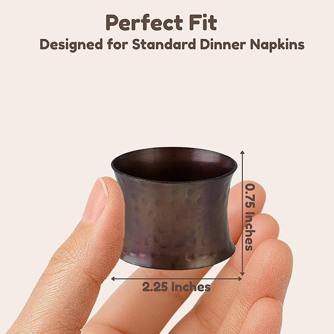Decorative Metal Drum Napkin Rings Set of 12 - Modern Napkin Holders, Hammered Napkin Rings for Party Decoration, Dinning Table, Everyday, Family Gatherings (Bronze) - ALPHA Living HOME