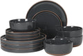 Gibson Elite Northrock Stoneware Dinnerware Set, 12-Piece Service for 4 Plates and Bowls Set – Charcoal Blue Dishes with Hand-Painted Terracotta Base