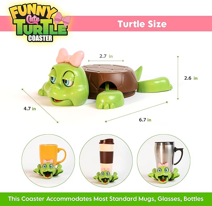 Funny Turtle Coaster, Cute Turtle with Pink Bow & Funny Face Expression,Turtle Cup Holder, Coaster for Desk & Home Decor, Gag Gift for Tortoise Lovers