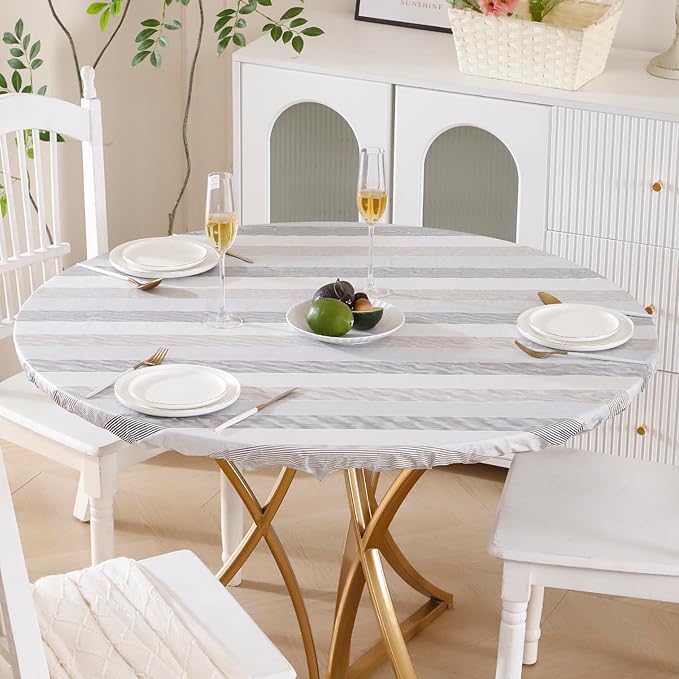 Walrus Round Vinyl Fitted Tablecloth with Flannel Backing Elastic Edge Design Table Cover Waterproof Oil-Proof PVC Table Cloth Stain-Resistant Best for 45"-56" Round
