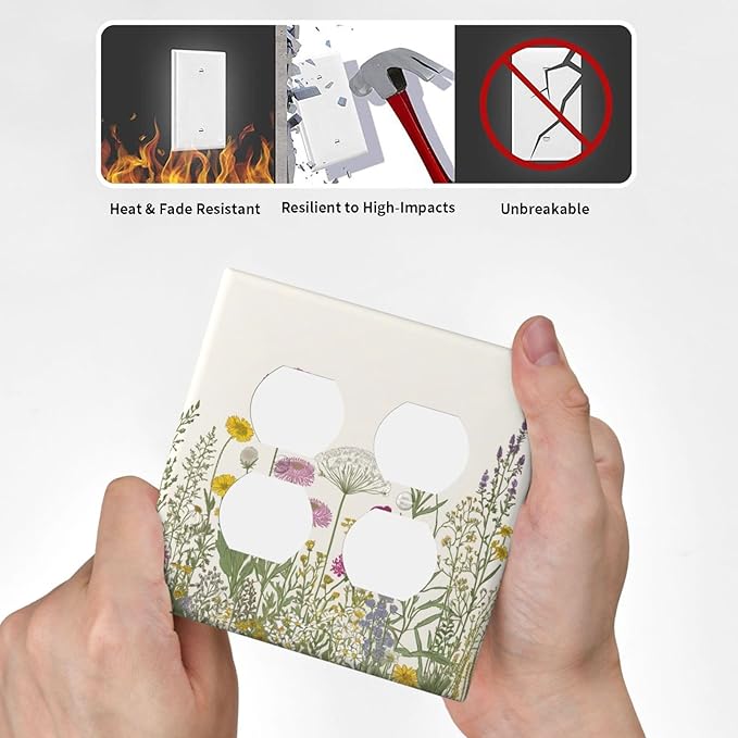 Light Switch Cover Wildflower Botanical Plant Herbs Flower 2 Gang Decorative SwitchPlates Double Duplex Wall Plates Switch Plates and Outlet Covers for Bathroom Livingroom Decor