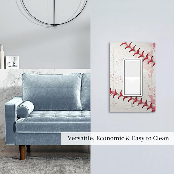 Outlet Covers Baseball Sports Ball Game 1 Gang Wall Plate Single Rocker Light Switch Cover Decorative GFCI Receptacle Electrical Switchplate for Bathroom Bedroom Decor（2 Pack）