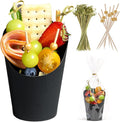Disposable Charcuterie Cups 60 PCS with 200PCS Sticks and 60PCS Bags, 14 oz Kraft Paper Snack Boxes Appetizers Cup French Fry Holder with Cocktail Skewers Toothpicks Tooth Picks, Black