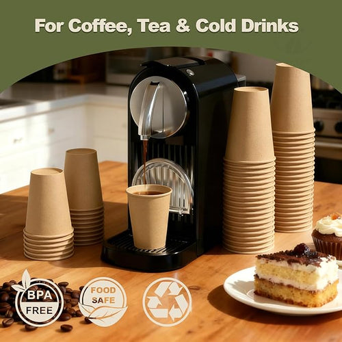12 oz 500 Pack Disposable Coffee Cups, Bulk Brown Disposable Paper Cups, Coffee Cups for Hot Tea, Chocolate and Cold Drinks