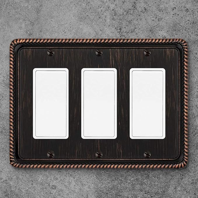 Henne Bery Rope Edge Decorative Wall Plate Switch Plate Outlet Cover (Triple Decorator, Aged Bronze)