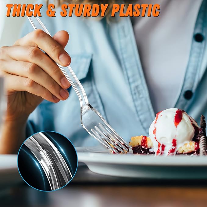 7.1" Clear Plastic Forks Heavy Duty with Heat Resistant & BPA Free, Solid and Durable Plastic Cutlery, Premium Disposable Forks for Party Supply(168 Count)