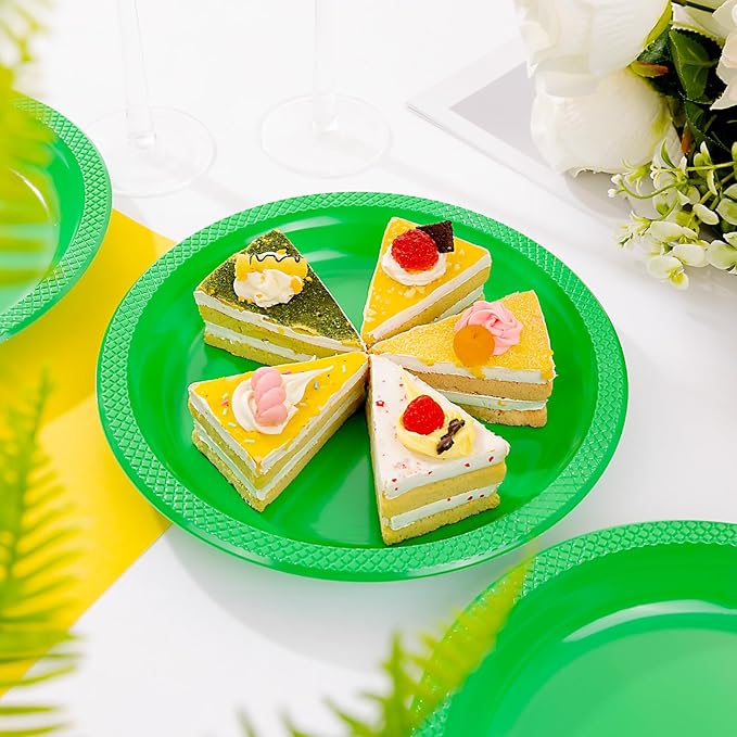 WELLIFE Green Party Plates 7 Inch -150 Count, Plastic Disposable Dessert Plates for New Year Party St. Patrick's Day Easter Cake Appetizers Salad