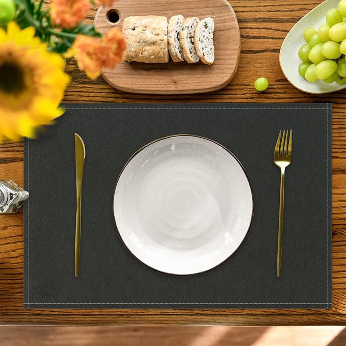 Black Placemats Set of 4 for Dining Table Solid Color Place Mats Washable Rectangular Table Mats for Party Home Kitchen Restaurant Decor 12x18 Inch
