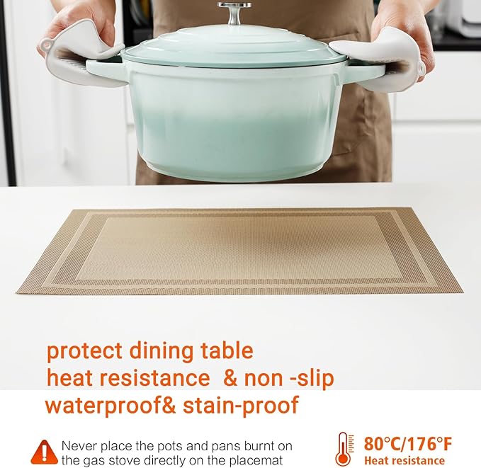 Placemats Set of 4,Washable,Heat and Stain Resistant Indoor/Outdoor Place mats,Vinyl Woven Non Slip Table Mats for Restaurant Table Protection,PVC Placemats(Beige,4PCS)