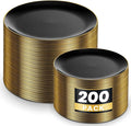 KIRE 200Pcs Black Plastic Plates - Black and Gold Plates Disposable for Party - Include 100 for Dinner and 100 for Dessert for Birthday/Wedding/New Year