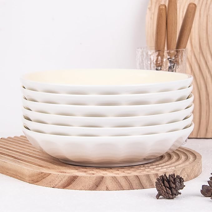 Set of 6 Dinner Plates 8 Inch, Yellow Porcelain Plates, Microwave Oven Dishwasher Safe Scratch Resistant (Yellow, 8 inch)