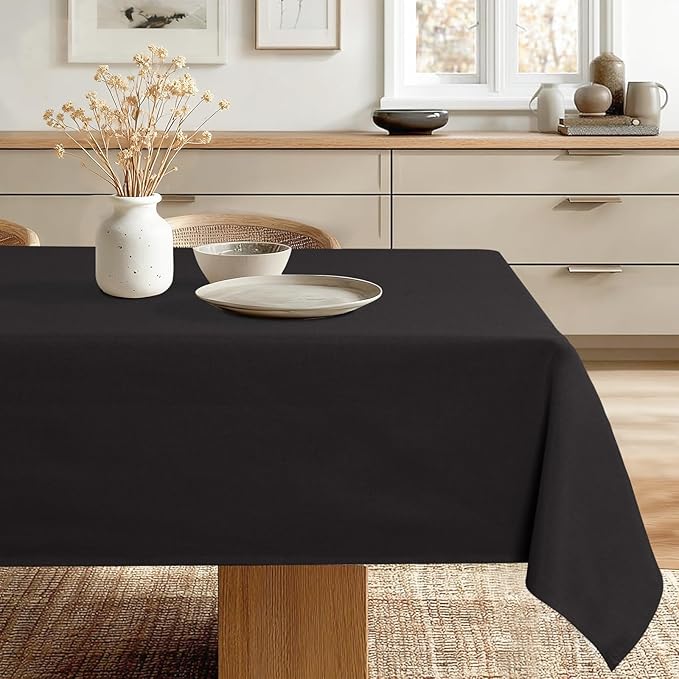 JIUZHEN Rectangle Tablecloth Linen Textured Wrinkle Stain Resistant Farmhouse Table Cloth Decorative Fabric for Kitchen, Dining, Party, Wedding,Outdoor Use,54 x 80 Inch,Black