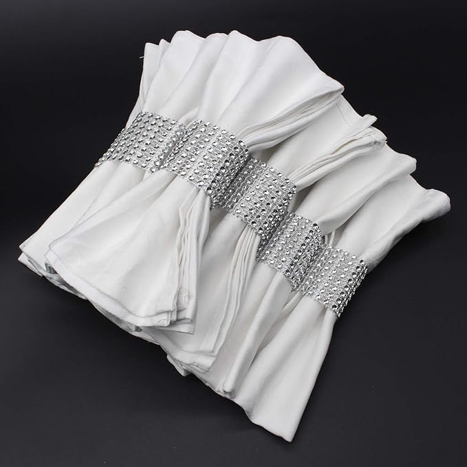 KPOSIYA Napkin Rings, Pack of 60 Rhinestone Napkin Rings Diamond Adornment for Place Settings, Wedding Receptions, Dinner or Holiday Parties, Family Gatherings (60, Silver)