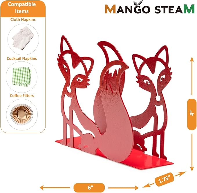Mango Steam Tabletop Napkin/Tissue & Letter Holder for Home, Kitchen, Restaurants (Fox, Red)