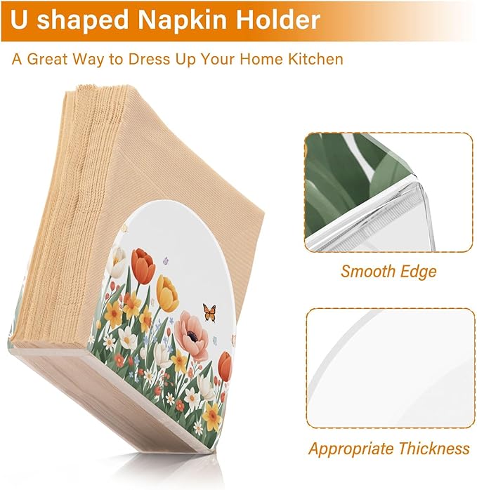 Tulips Daffodils Spring Flowers03 Napkin Holder for Table Kitchen Decor Acrylic Paper Napkin Holders for Tissue Dining Room Indoor Outdoor Party Holiday Accessories
