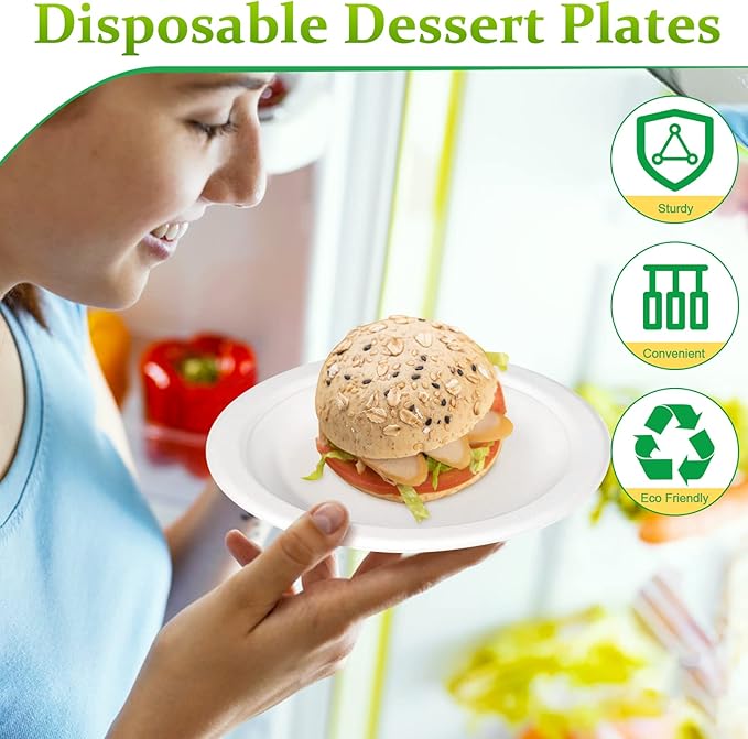 150 Pack Compostable Eco-friendly Plates: Small, White Plates (6 inch), Perfect for Dessert, Cake, Appetizer