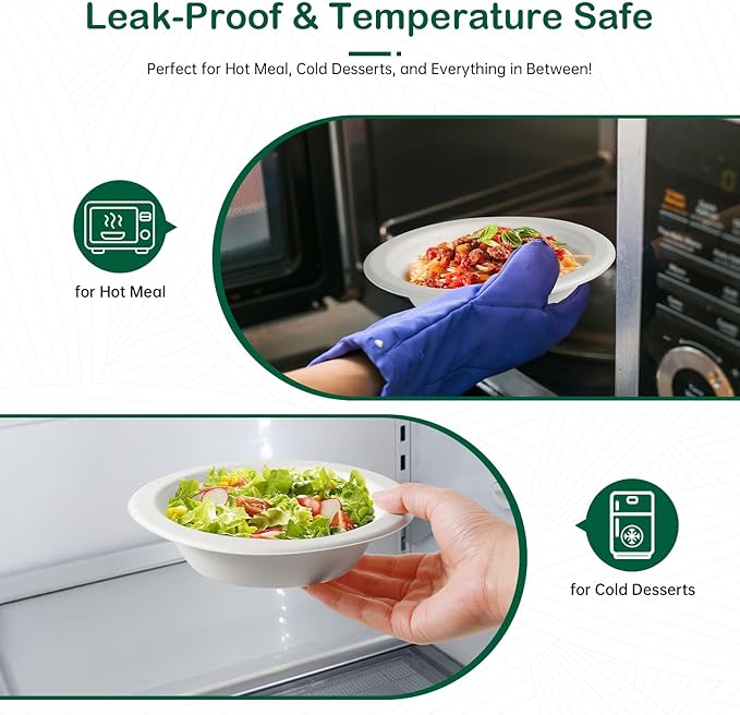 𝟯𝟮 𝗼𝘇, 𝟲𝟴-𝗣𝗮𝗰𝗸 Compostable Paper Bowls, Heavy-Duty Biodegradable Disposable Bowls Made from Bagasse, Eco-Friendly, Microwave & Freezer Safe (White)