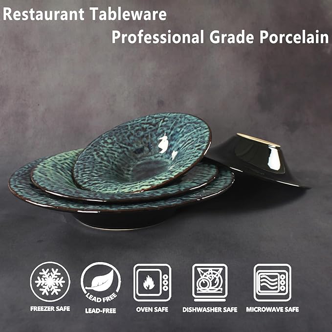 Ceramic Pasta Bowls, 6.8 oz Pasta Plates, Reactive Glaze Pasta Bowl Set of 4, Large Wide Serving Bowls for Salad, Dessert, Fruit, Microwave & Dishwasher, Oven Safe