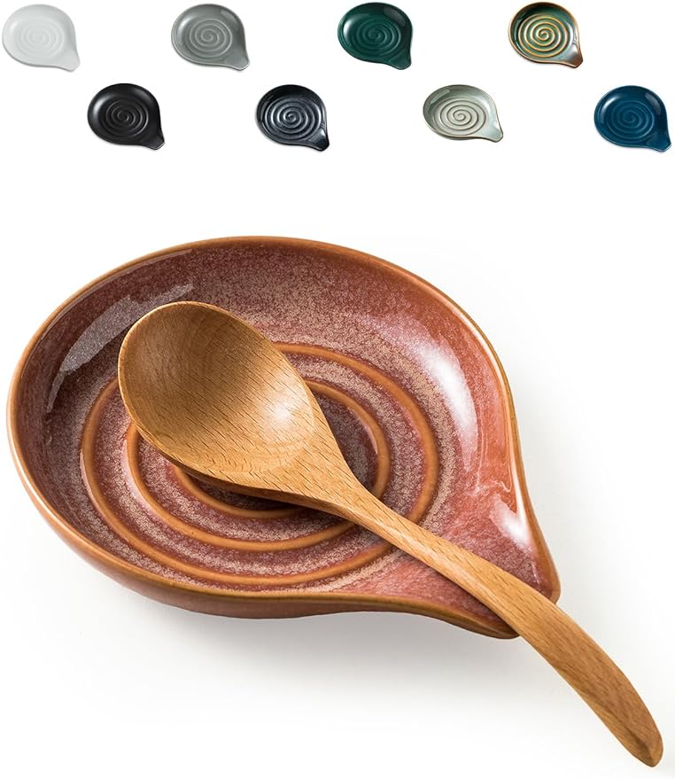 LAUCHUH Spoon Rest for Kitchen Counter, 5" Ceramic Spoon Holder for Stove Top Large Utensil Rest Farmhouse Kitchen Decor for Ladle, Cooking Spoons, Spatula, Tongs, Christmas, Kiln-Transformed Red
