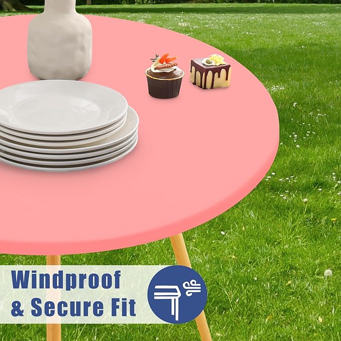 Round Spandex Tablecloth, Elastic Fitted Waterproof Tablecloths for 57"-68" Tables, Stretch Washable Picnic Table Cover for Camping, Dining, Indoor and Outdoor,Coral Red