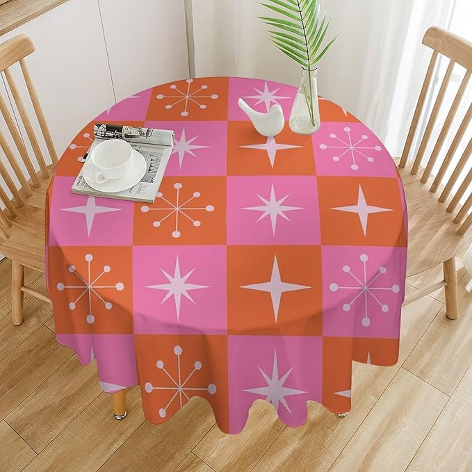 Mid Century Modern Round Tablecloth, Vintage Abstract Colorful Geometrics Modern Print Tablecloth for Home Party Dining Room Kitchen Decor 36Inch(90cm)
