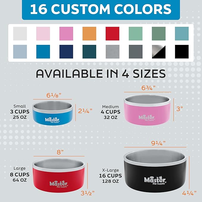 Master Pet Supply Stainless Steel Dog Bowls - 64 oz, Heavy Duty - Rose Quartz, Double Wall Extra-Thick Insulated, Non-Slip Pet Water Bowl for Dogs, Cats & Pets, Anti Rust Metal, Dish Washer Safe