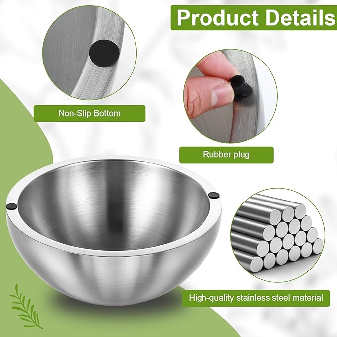 Dip Bowl,Large Heat Insulated Stainless Steel Bowls Ideal for Guacamole Salsa,Double Walled Insulated Cold or Hot Serving Bowl for Parties outdoor(1,35 oz)