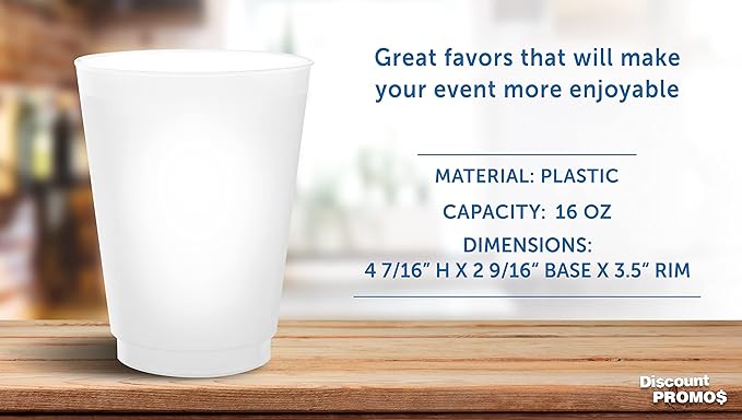 DISCOUNT PROMOS Frosted Plastic Stadium Cups, 10 pack, 16 oz. Shatterproof Flexible Reusable Party Cups, Pearl White