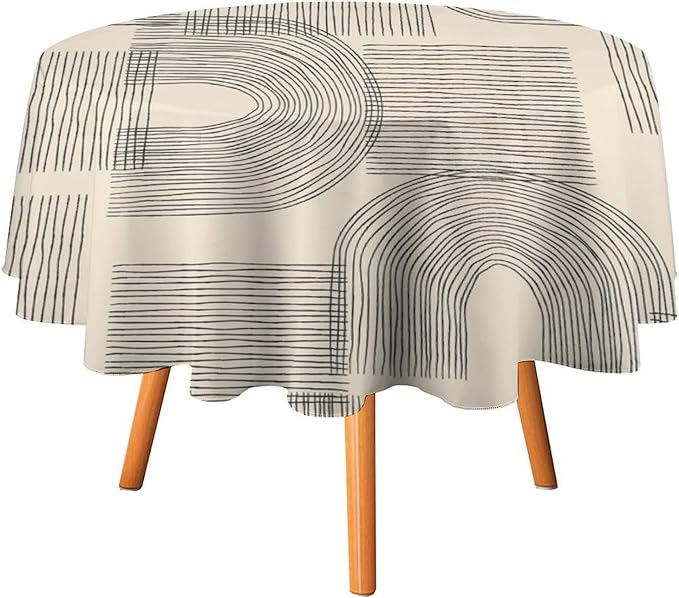 Boho Round Tablecloth, Mid Century Minimalist Abstract Aesthetic Modern Tablecloth for Home Party Dining Room Kitchen Decor 70Inch(178cm)