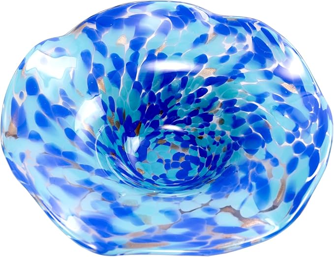 Hand Blown Murano-style Art Glass Bowl, 10.2-Inch Large Decorative Centerpiece for Table, Cobalt Blue Fruit Display & Kitchen Counter Decor