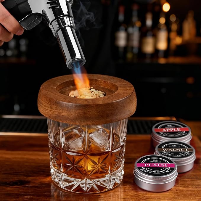Whiskey Smoker Kit with Torch & 6 Flavors Wood Chips - Premium Bourbon Cocktail Smoker Set,Old Fashioned Drink Smoker Kit, for Men, Dad, Husband (Butane Not Included)