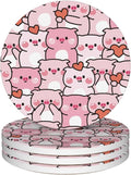Drink Coasters Set of 4,Cute Pig with Heart Coasters for Drinks Ceramic Coasters with Cork Bottom for Kinds of Mugs and Cups,Home Decor,4''