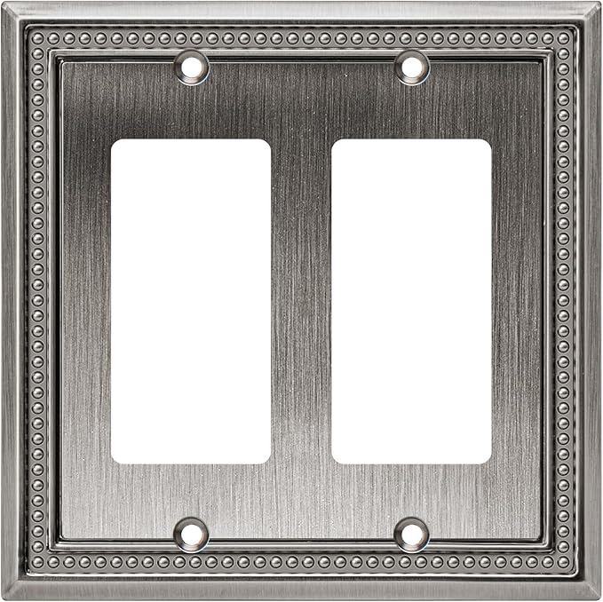 Henne Bery Sunken Pearls Heavy Duty Decorative Wall Plate Switch Plate Outlet Cover (Double Decorator, Heirloom Silver)