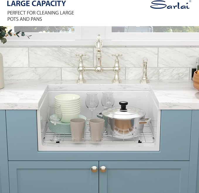 Sarlai 30 White Farmhouse Kitchen Sink - 30 x 20 Inch Kitchen Sink Apron Front Farm Style Sink White Ceramic Porcelain Fireclay Single Bowl Farm Sink Basin