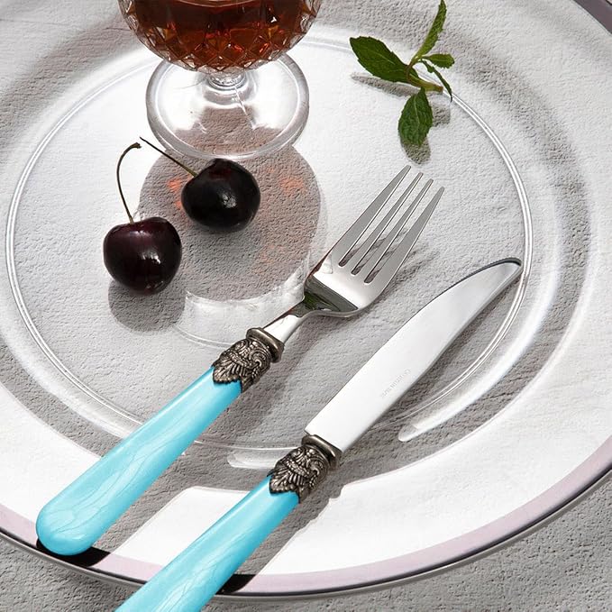 20 pieces 18/10 Stainless Steel Silverware Sets With Blue Handle,Vintage Cutlery Sets,Sliverware set Service for 4,Dishware Safe (20, Blue)