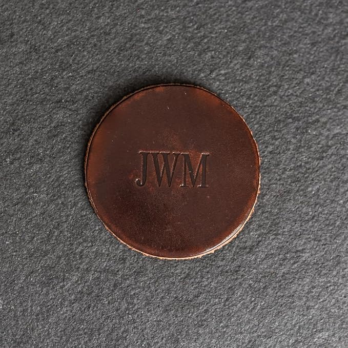 Ox & Pine Personalized Leather Coaster - Sold Individually or in Sets of 4 - Customize Inscription - 100% Full-Grain Leather – 4" Round or 4" Square (Square, Brown, 1 Individual Coaster)