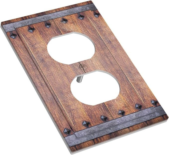 Outlet Covers Rustic Farmhouse Barn Door Vintage Wood 1 Gang Duplex Light Switch Cover Plate Decorative Wall Plates Electrical Switchplate Receptacle for Bathroom Cabin Decor（2 Pack）