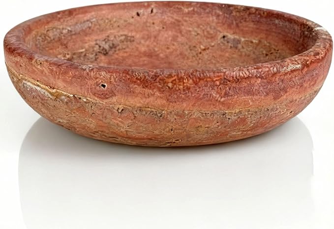 Red Travertine Bowl, 7.8" Natural Stone Centerpiece for Bohemian Entryway & Office Desk Home Decor, Handmade Decorative Key Fruit Bowl, Earth Tone Jewelry Dish, Vibrant Tabletop Art
