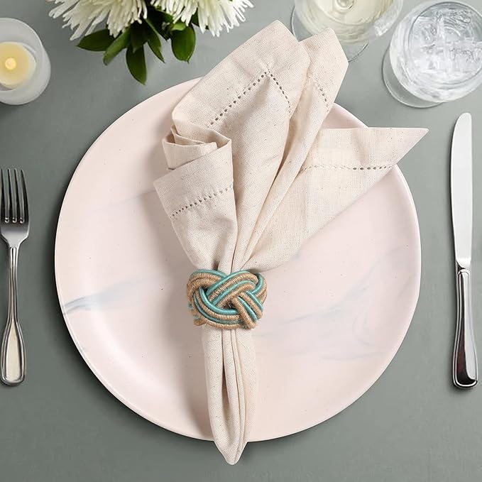 Flax Linen Christmas Cloth Napkins Set of 12 - Washable and Reusable Hemstitched Dinner Cloth Napkins Everyday, Hotel, Events, Parties, Christmas Napkin Cloth 18x18 Inch Natural Color