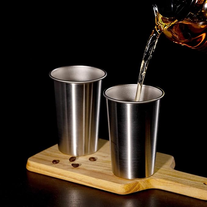 MEWAY Premium Stainless Steel Cups 16 oz Pint Cup Tumbler (8 Pack) - Premium Metal Cups - Stackable Durable Cup，Chilling Beer Glasses, for Travel, Outdoor, Camping, Everyday