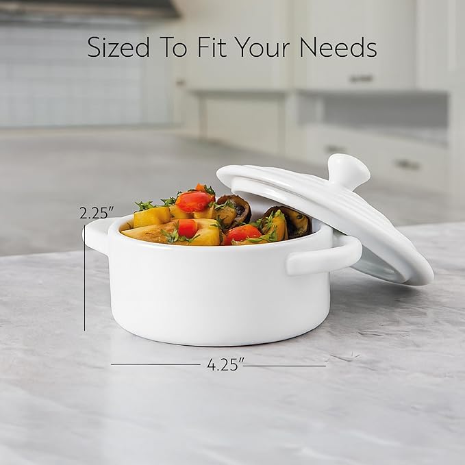 Restaurantware 3 Ounce Mini Cocotte 10 Oven-Safe Mini Dishes - Built-In Handles Microwave-Safe White Porcelain Mini Dutch Oven With Lid Dishwasher-Safe For Baking Appetizers Or Desserts