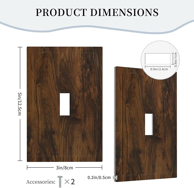 Decorative Light Switch Cover Brown Rustic Wood Grain Vintage Wooden Texture 1 Gang Wall Plate Cover Single Toggle Outlet Covers Switchplate Electrical Faceplate for Cabin Bedroom Decor（2 Pack）