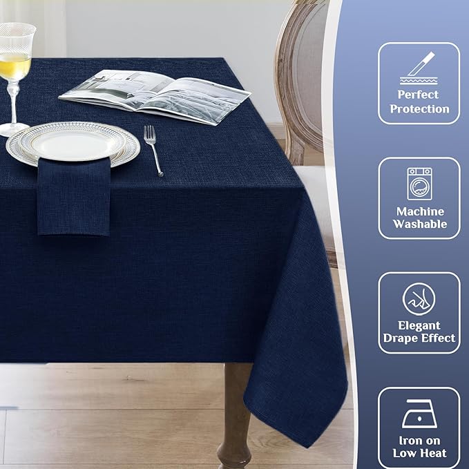 Softalker Rectangular Table Cloth 60x120 inch Navy Blue Linen Textured Tablecloth Outdoor Waterproof, Stain and Wrinkle Resistant, Extra Lang Table Cloths for 6/8 Foot Rectangle Tables Decor Garden