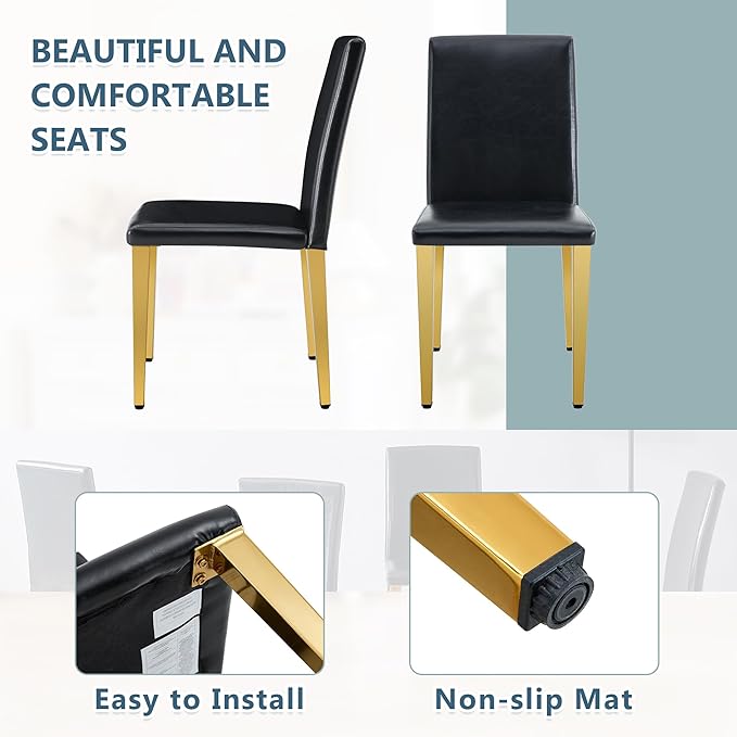 Dining Chairs Set of 4,Faux Leather with Gold Metal Legs,Armless Kitchen Room Chairs Set of 4,Max Load 300 Lbs,High Back Modern Design for Home Kitchen Living Room Bedroom