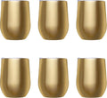 DISCOUNT PROMOS Stemless Wine Glass Tumblers with Lids by Largo 11 oz. Set of 6, Bulk Pack - Perfect for Wine, Cocktails, Other Hot & Cold Beverages - Gold