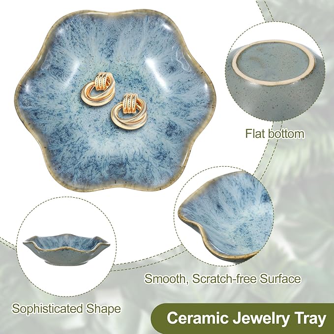 uxcell 2Pcs Ceramics Jewelry Plate, Lotus Leaf Shape Key Holder Bowl for Entryway Table Decor Small Ring Tray Dish Gift for Women Girlfriend, White/Cold Ash