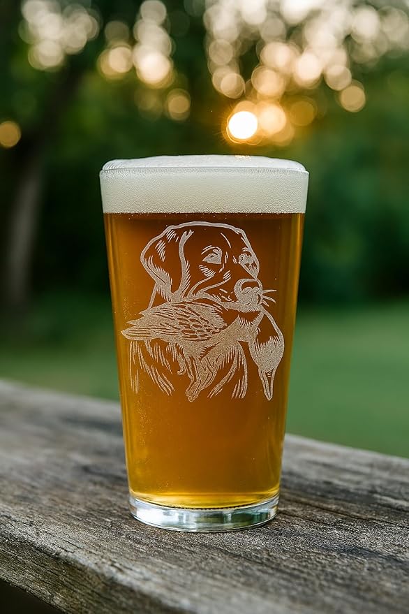 Hat Shark Duck Hunting Gear Decor Beer Glass - Mallard Duck Black Lab Hunting Gift - Laser Engraved 16 oz Pint Drinking Glass Dog Cool Hunters Gift for Men and Women Who Love Water Dogs