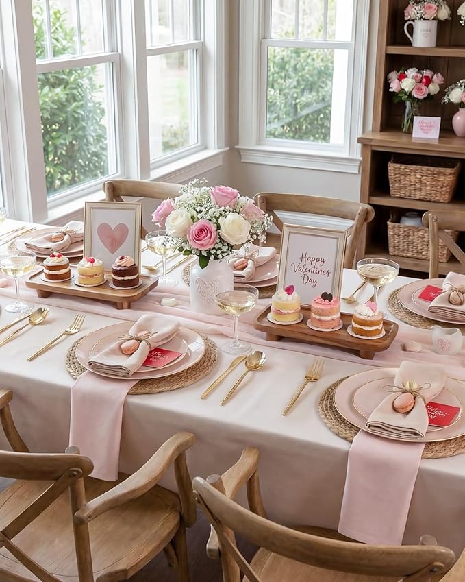 PULOTE 100PCS Pink Plastic Plates - Heavy Duty Pink and Gold Disposable for Party, Wedding, Valentines & Galentines Day, Include 50 Each (Dinner & Dessert) Plates